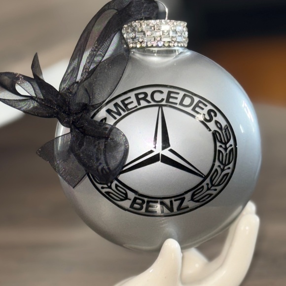 Christmas Ornament, Black/Silver Mercedes Gift, Handmade Gift, Holiday Gift - Picture 3 of 16